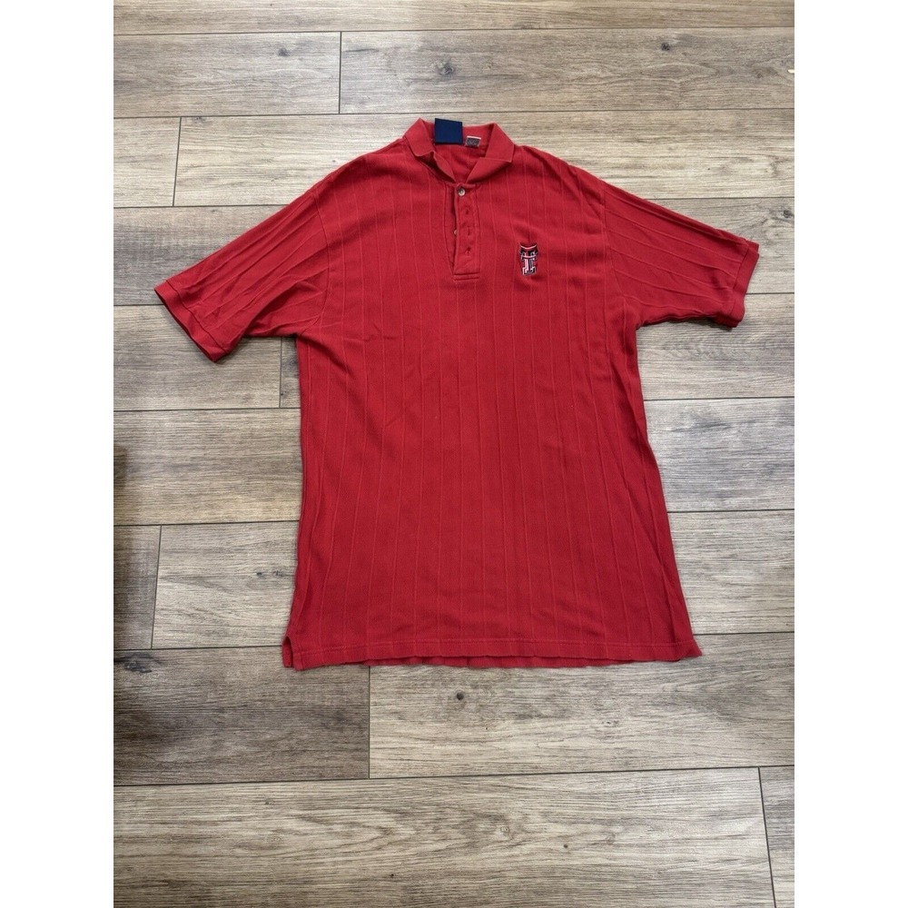 Texas Tech Mens Polo Shirt Size L Red Short Sleeve college Textured Collared‎